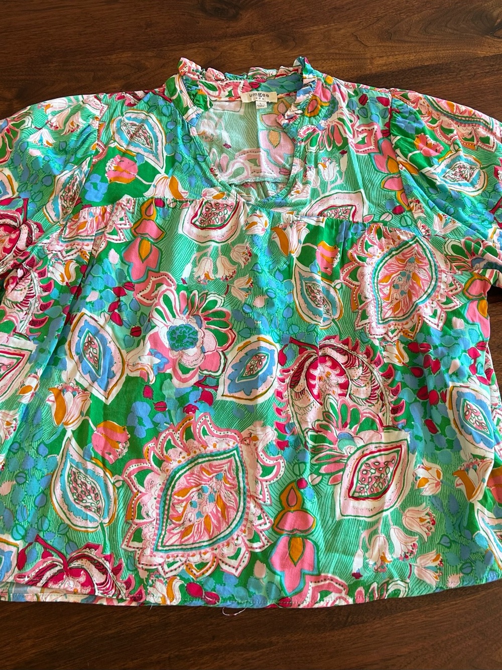 Bright Turquoise Floral Peasant Top - Umgee USA